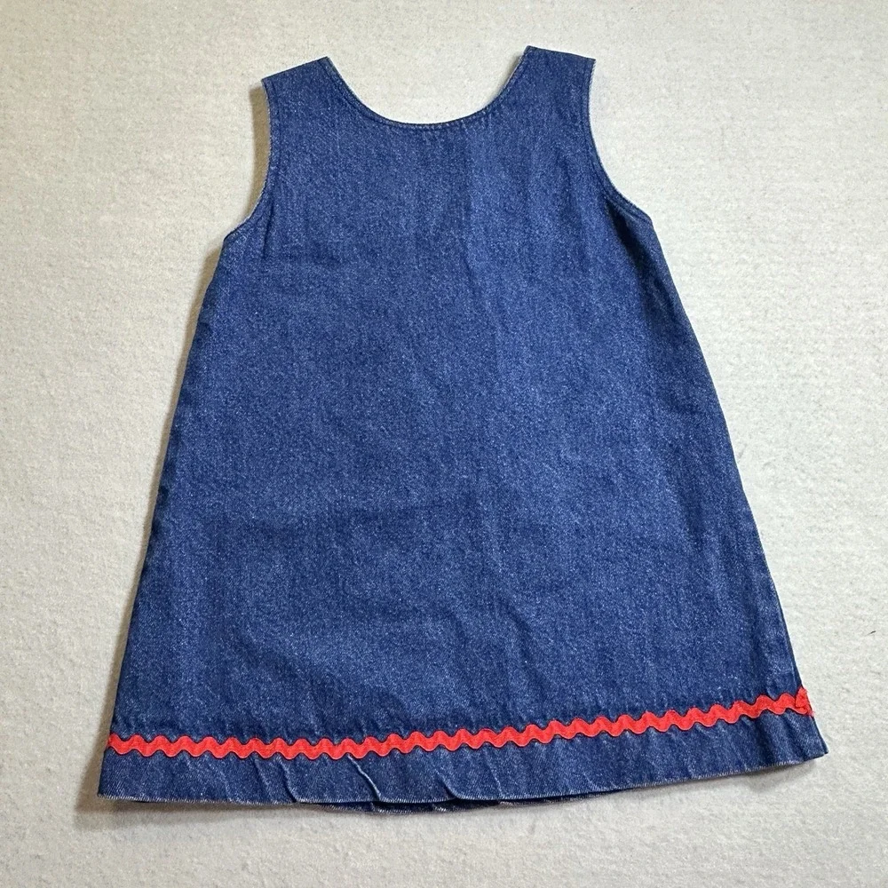 Hearts & Flowers Girls Size 4 Denim Jumper Dress Teddy Bear Gingham Vintage - Picture 8 of 8